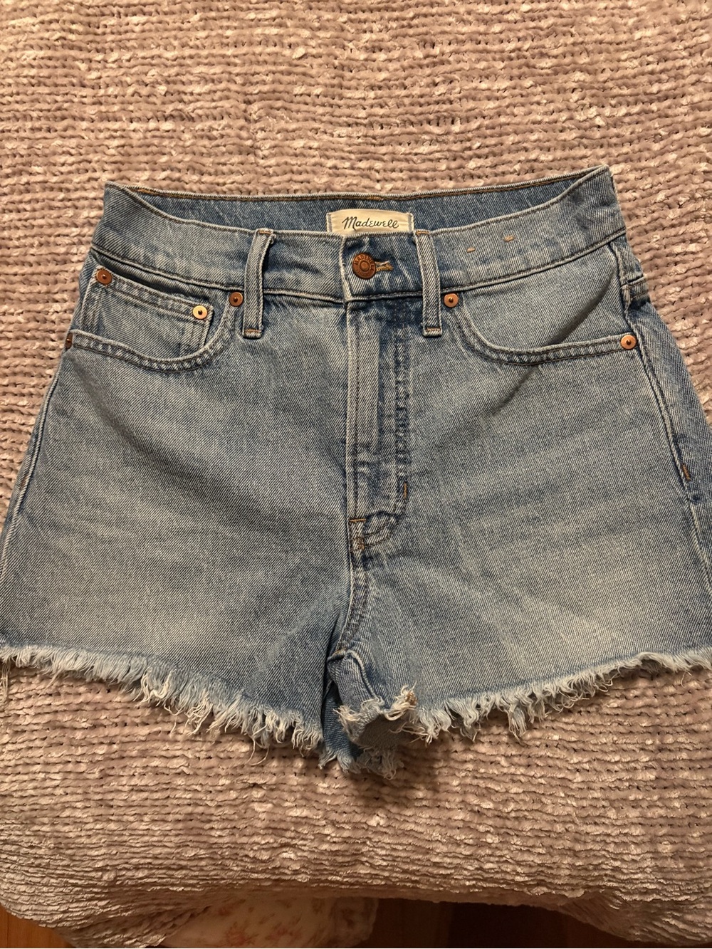 Madewell Light Blue High-Rise Frayed Hem Denim Shorts